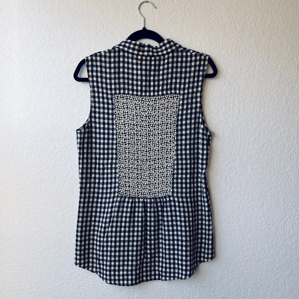 Women's Gingham Button-Up Tank Top Blouse Size Medium